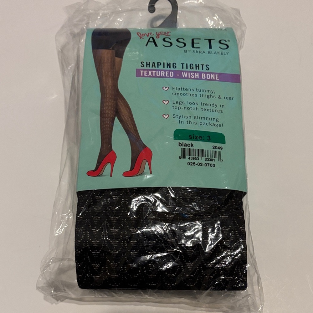 ASSETS by Sara Blakely Textured Wish Bone  Black Tights size 3